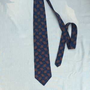 Geometric Patterned Blue and Brown Tie